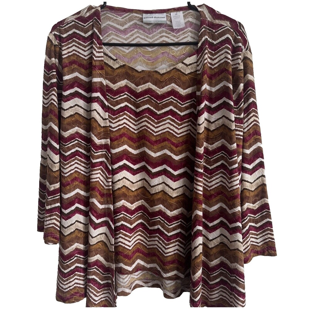Alfred Dunner Multicolor Liquid Knit 2 in 1 Shirt Blouse Medium Petite